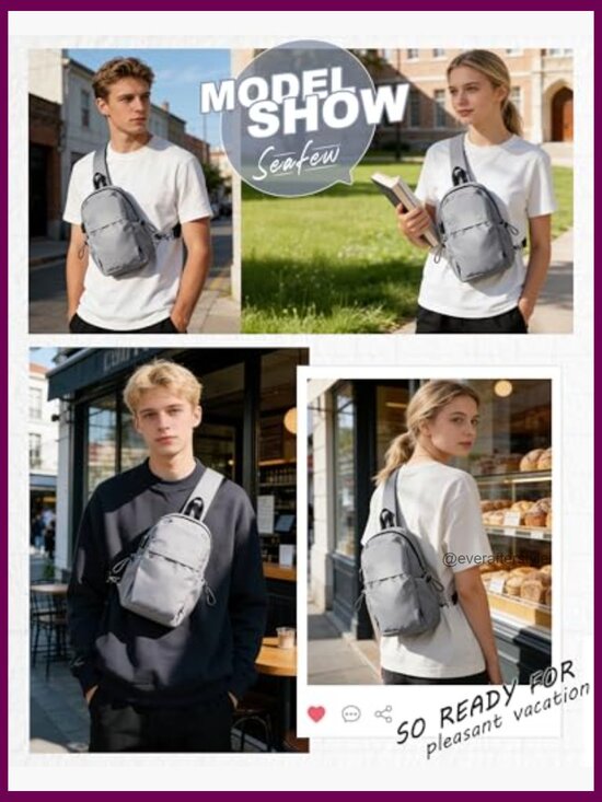 Small Sling Crossbody Backpack for Hiking with USB Port, Lightweight main image 7